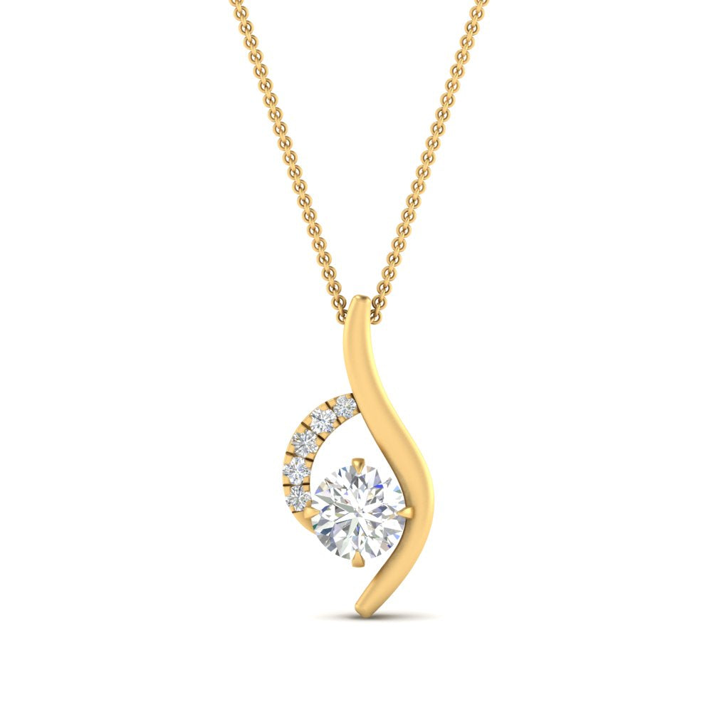 Round Cut Lab Diamond Curved  Pendant For Women 14K Gold