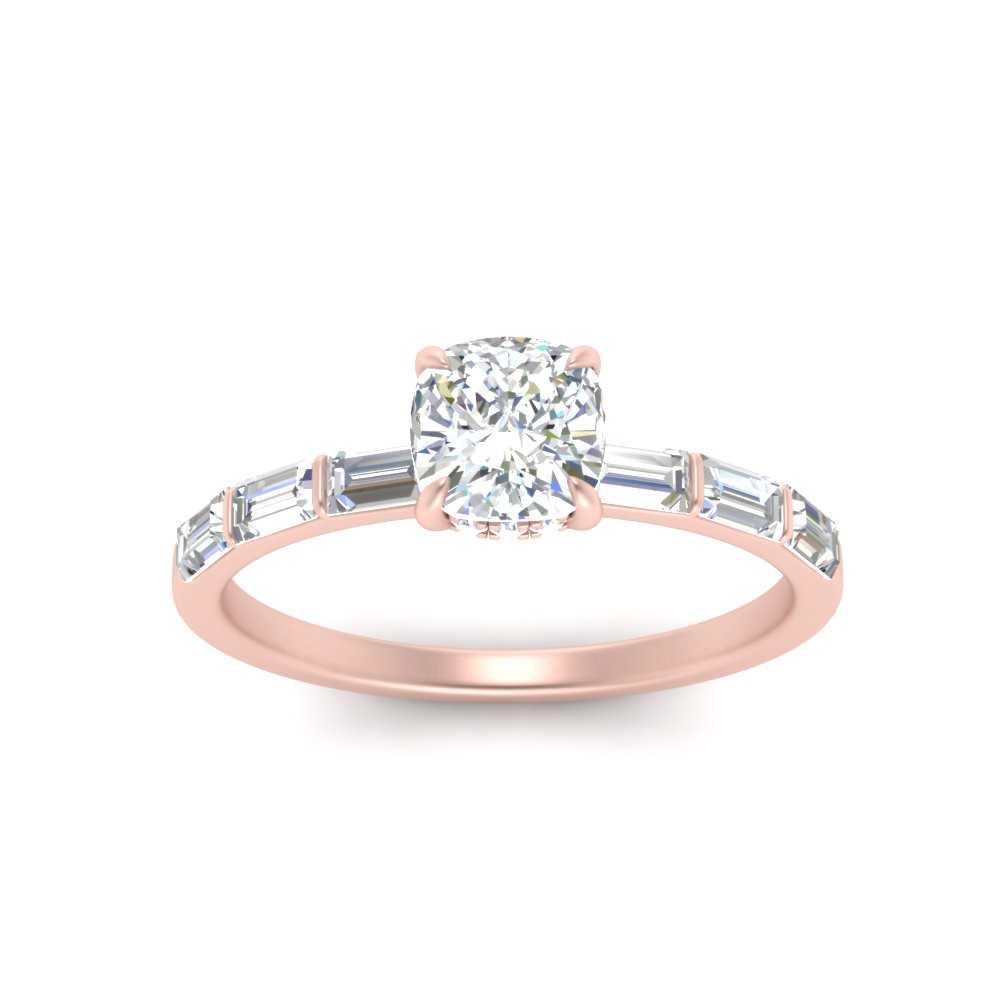 Lab Grown Cushion Cut Diamond Halo Engagement Rings 14K Rose Gold