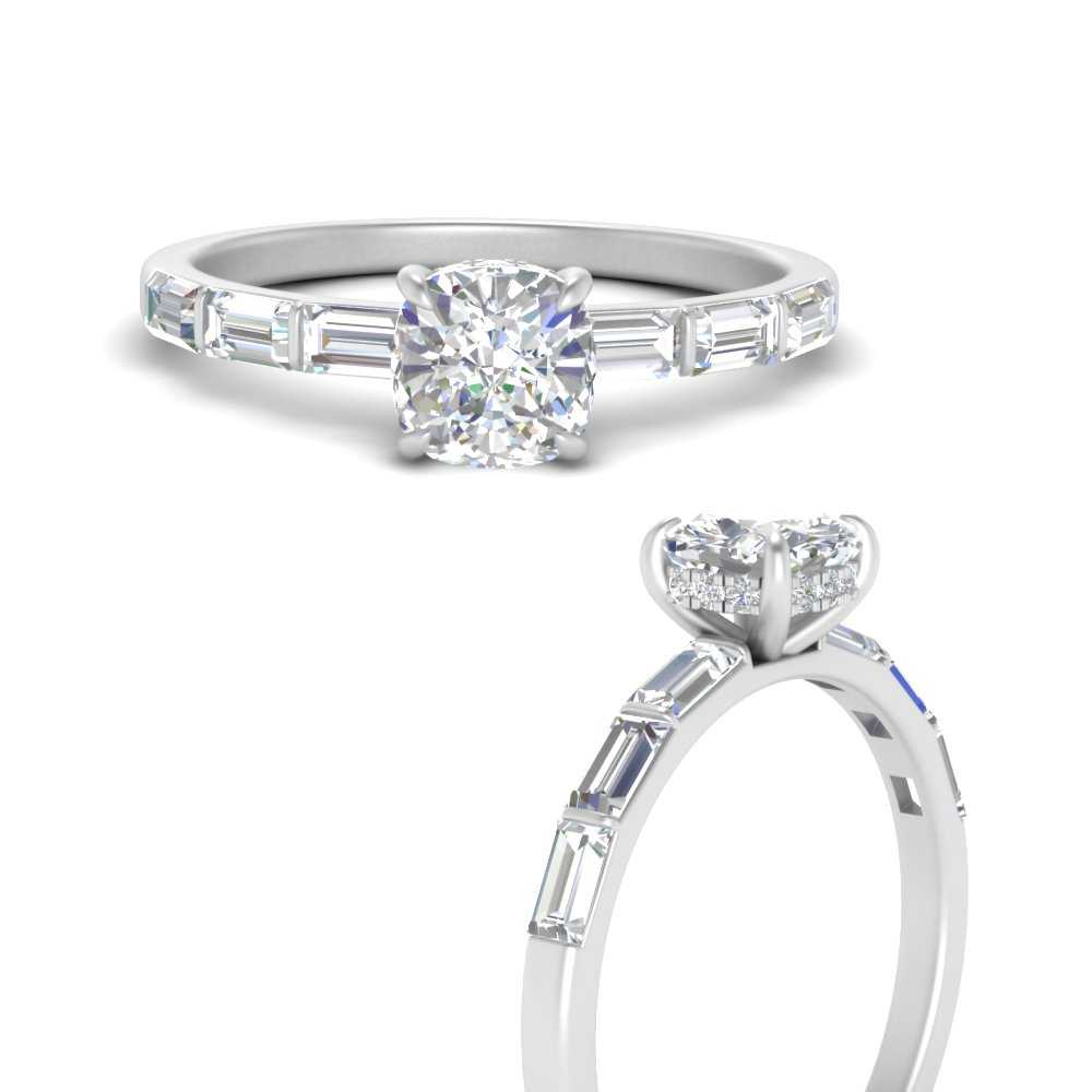 Lab Grown Cushion Cut Diamond Halo Engagement Rings 14K White Gold