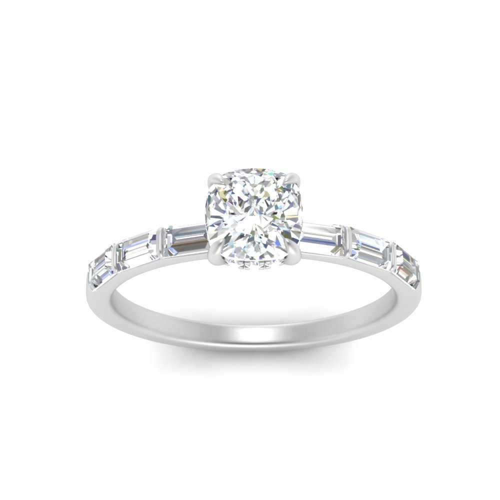 Lab Grown Cushion Cut Diamond Halo Engagement Rings 14K White Gold