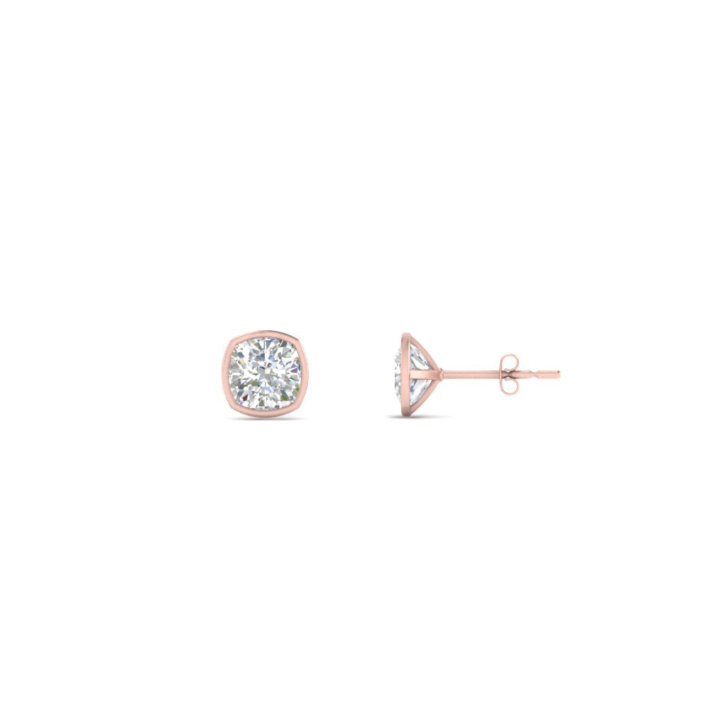 0.50 To 5 Carat Lab Diamond Cushion Stud Bezel Set Earring For Women 14K Gold