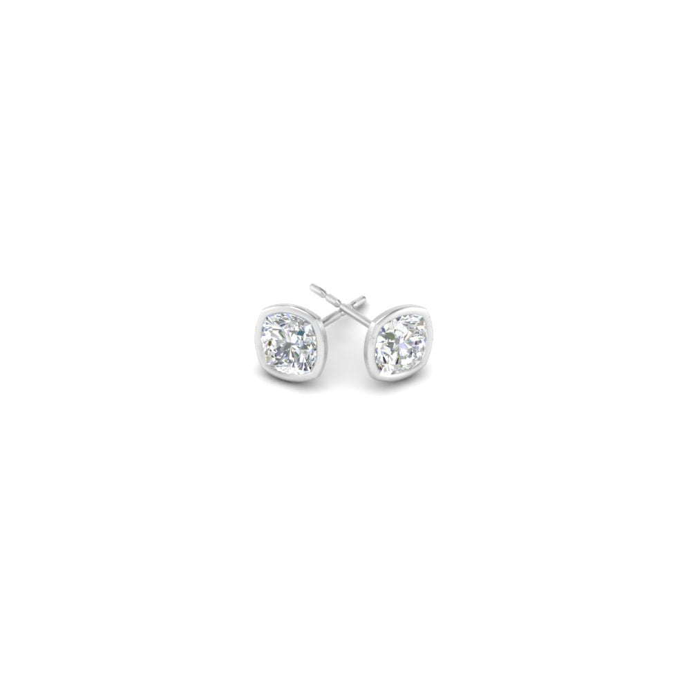 0.50 To 5 Carat Lab Diamond Cushion Stud Bezel Set Earring For Women 14K Gold