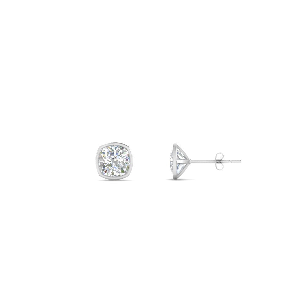 0.50 To 5 Carat Lab Diamond Cushion Stud Bezel Set Earring For Women 14K Gold