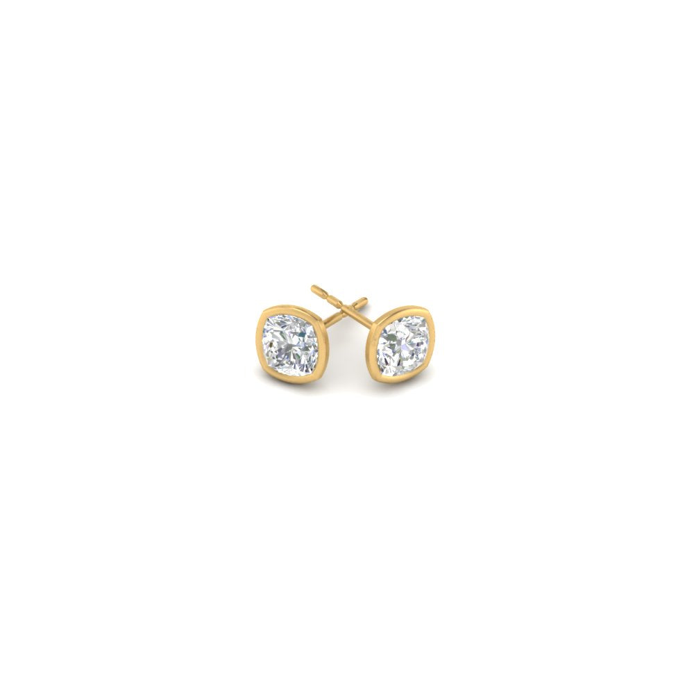 0.50 To 5 Carat Lab Diamond Cushion Stud Bezel Set Earring For Women 14K Gold