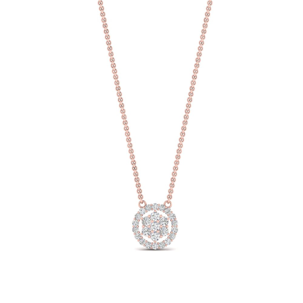 Daisy Pendant Necklace With Lab Grown Halo Diamond 14K Gold