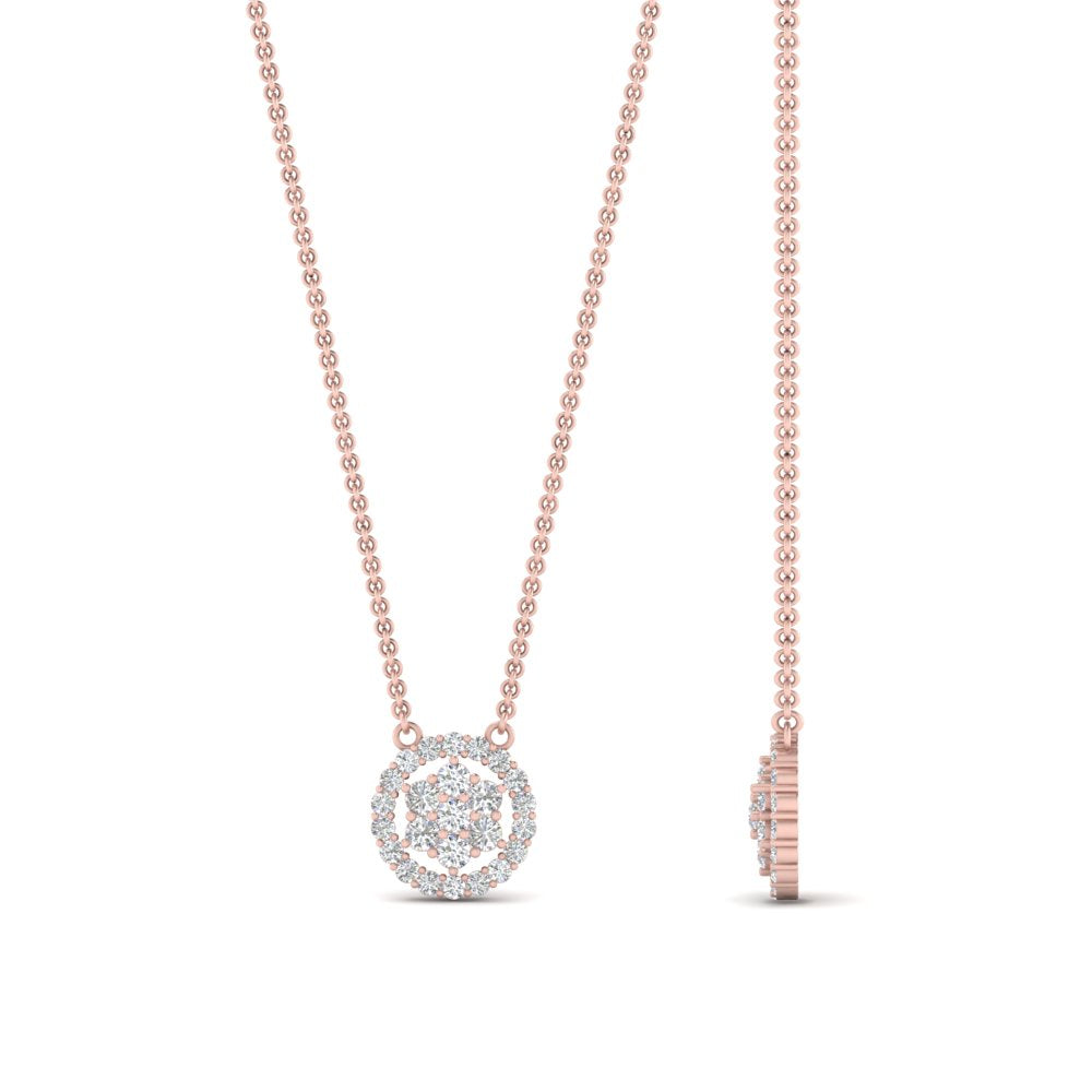 Daisy Pendant Necklace With Lab Grown Halo Diamond 14K Gold