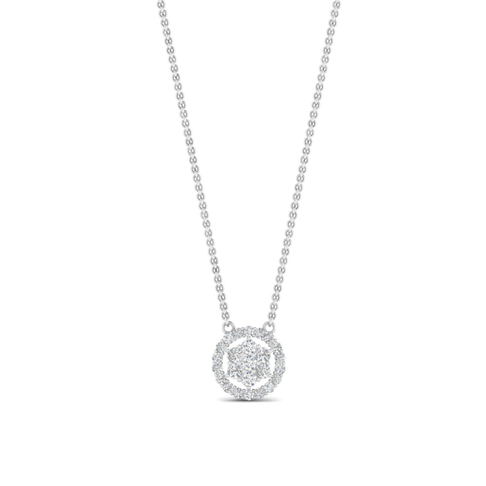 Daisy Pendant Necklace With Lab Grown Halo Diamond 14K Gold