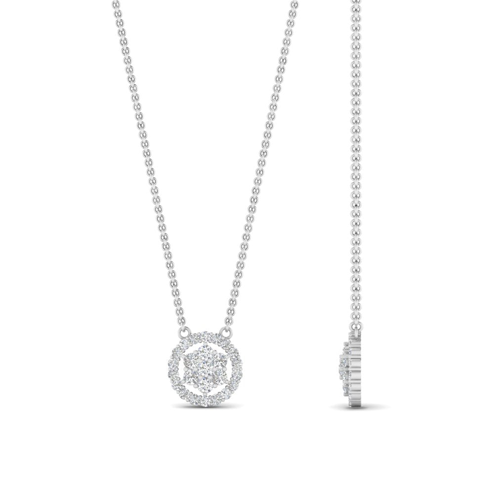 Daisy Pendant Necklace With Lab Grown Halo Diamond 14K Gold