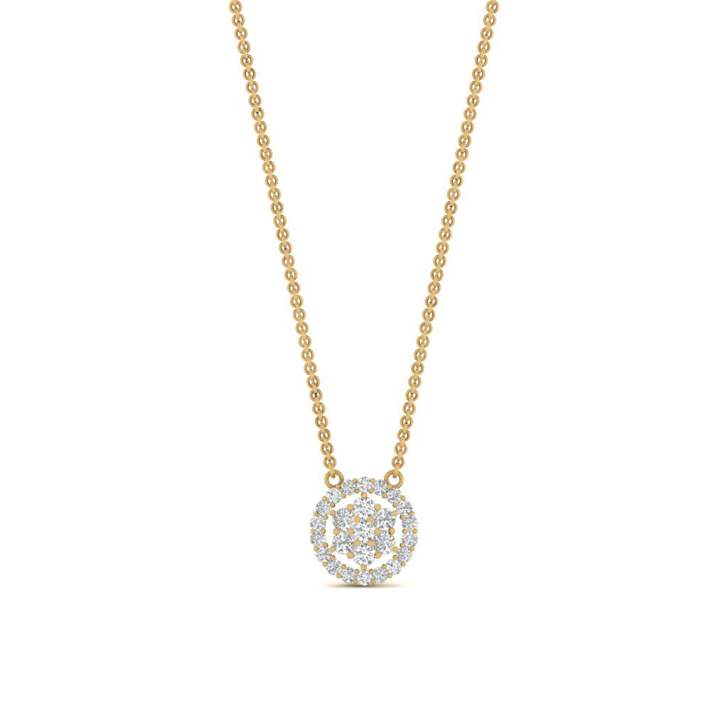 Daisy Pendant Necklace With Lab Grown Halo Diamond 14K Gold