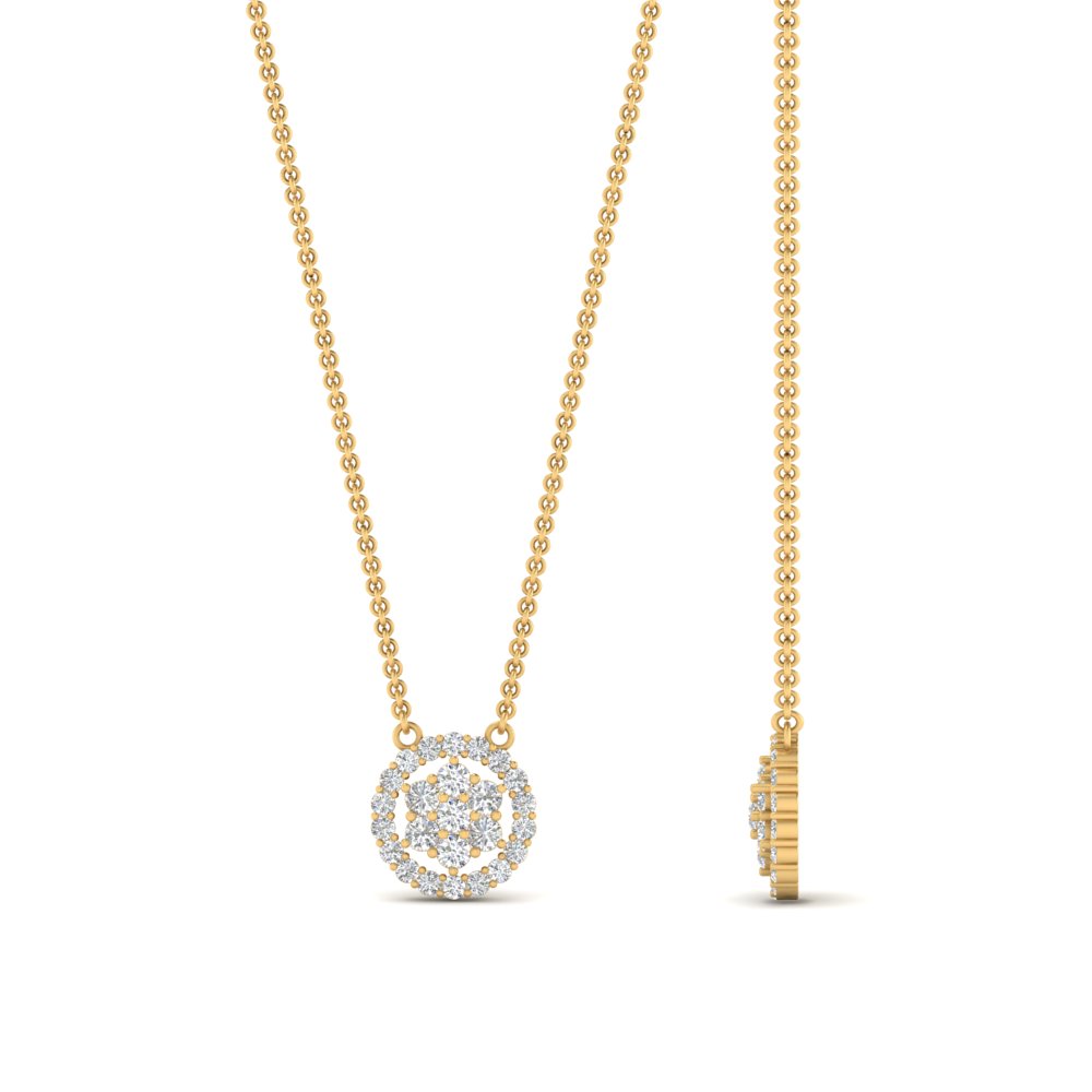 Daisy Pendant Necklace With Lab Grown Halo Diamond 14K Gold