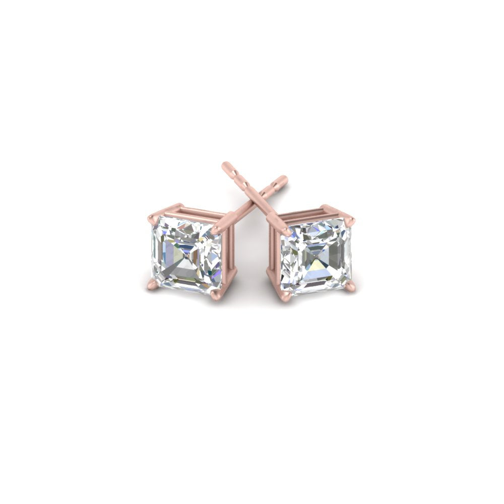 1/2-5 Carat Asscher Cut Lab Created Diamond Stud Earring 14K Gold