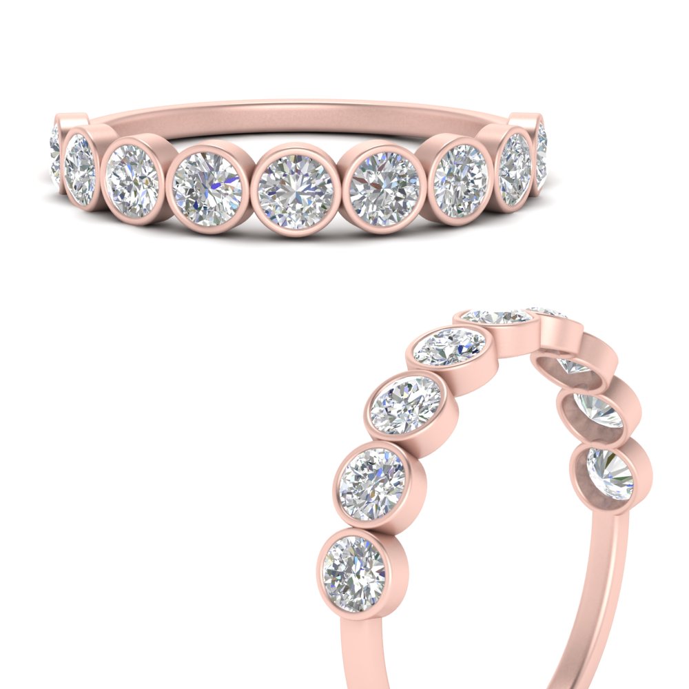 9 Stone Lab Diamond Bezel Set Anniversary Ring For Women In 14K Rose Gold | Cuts & Carat