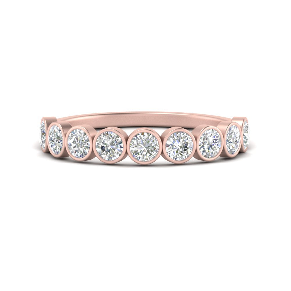 9 Stone Lab Diamond Bezel Set Anniversary Ring For Women In 14K Rose Gold | Cuts & Carat