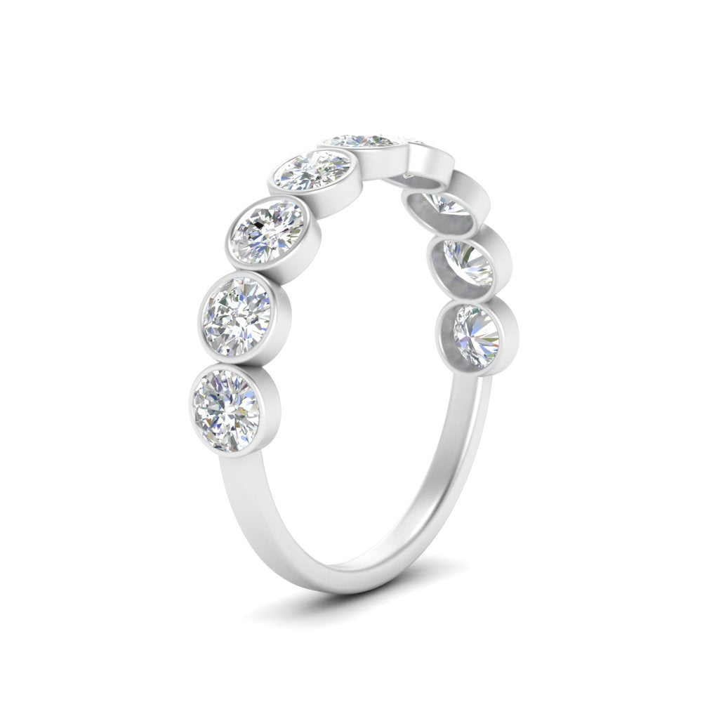 9 Stone Lab Diamond Bezel Set Anniversary Ring For Women In 14K White Gold | Cuts & Carat