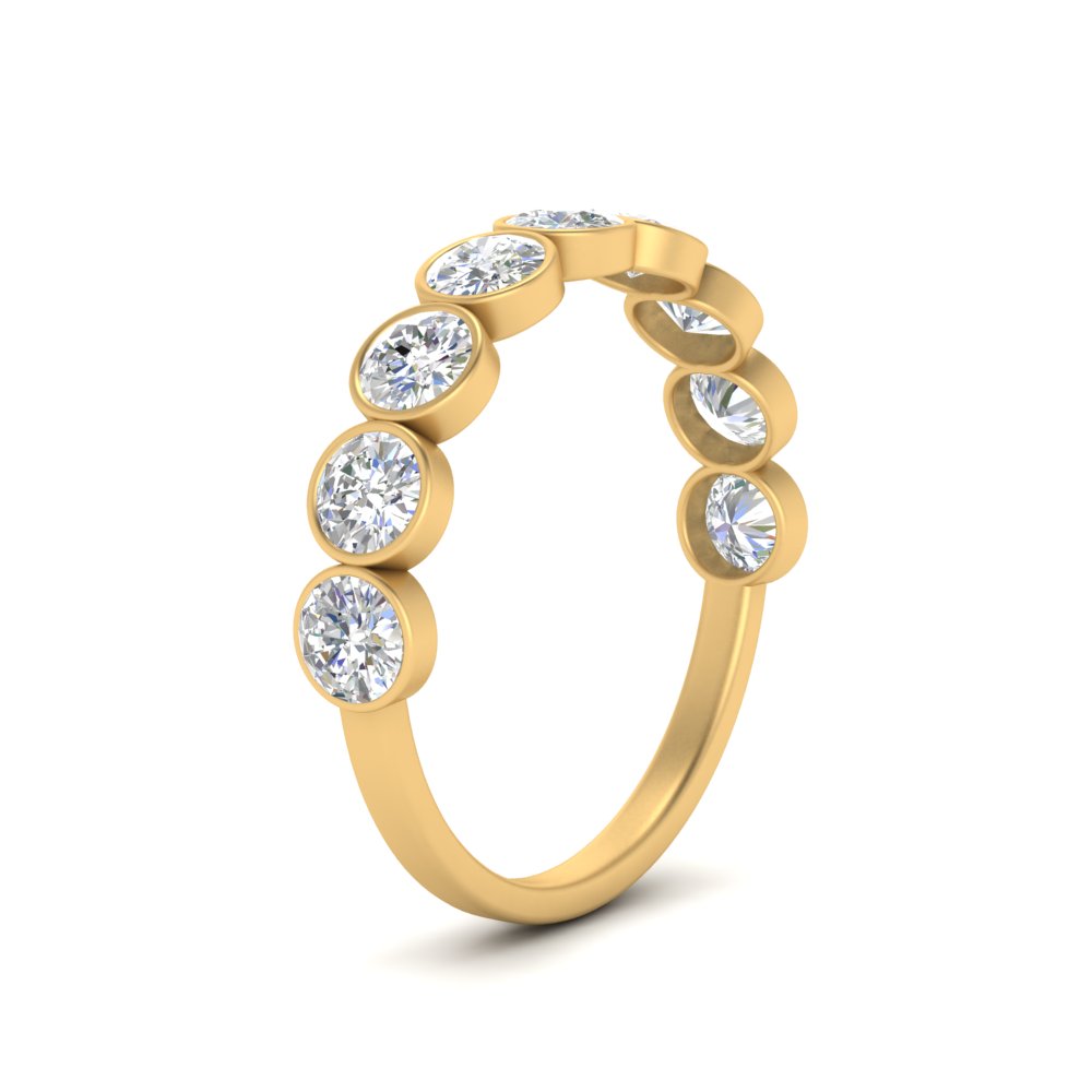 9 Stone Lab Diamond Bezel Set Anniversary Ring For Women In 14K Yellow Gold | Cuts & Carat