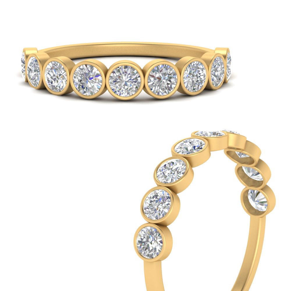 9 Stone Lab Diamond Bezel Set Anniversary Ring For Women In 14K Yellow Gold | Cuts & Carat