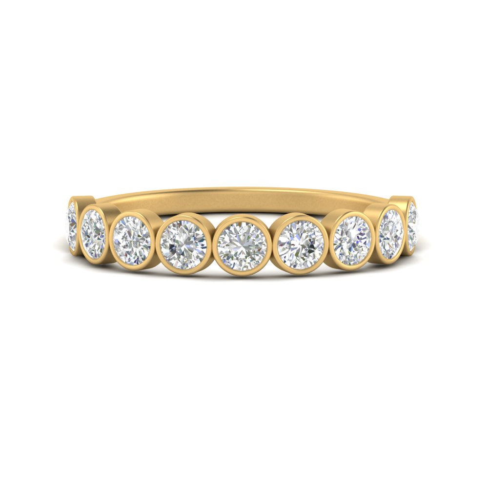 9 Stone Lab Diamond Bezel Set Anniversary Ring For Women In 14K Yellow Gold | Cuts & Carat