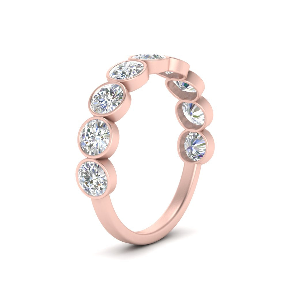 9 Stone Lab Diamond Bezel Set Anniversary Ring For Women In 14K Rose Gold | Cuts & Carat