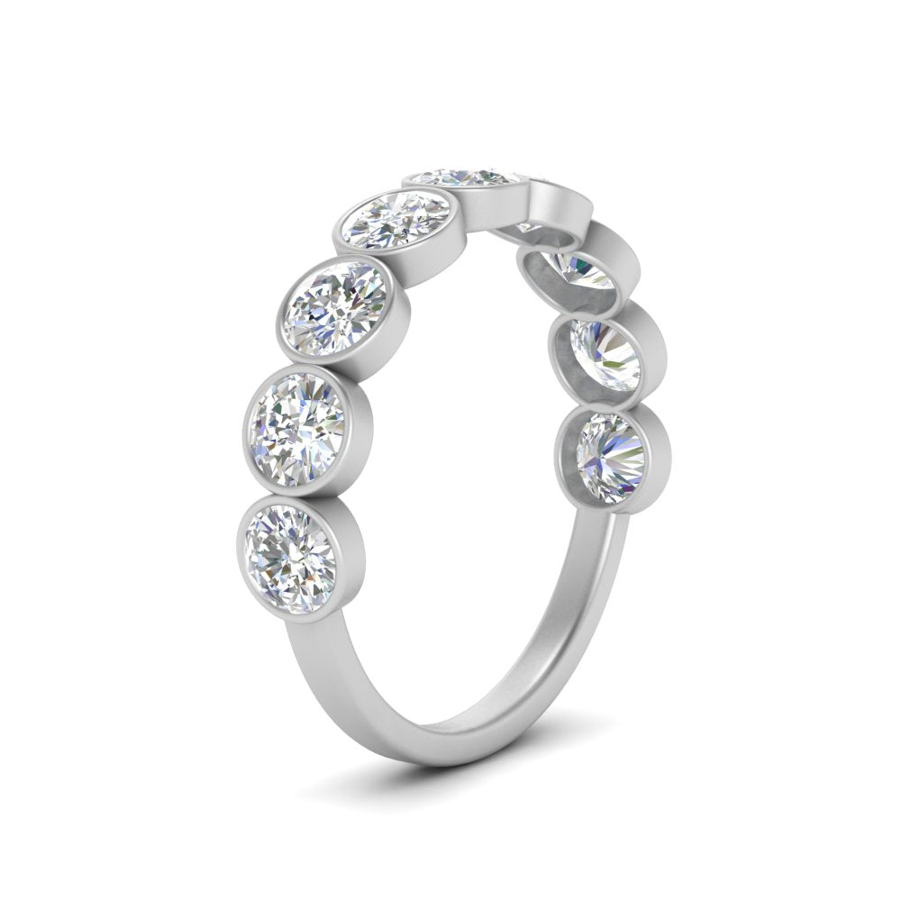 9 Stone Lab Diamond Bezel Set Anniversary Ring For Women In 14K White Gold | Cuts & Carat