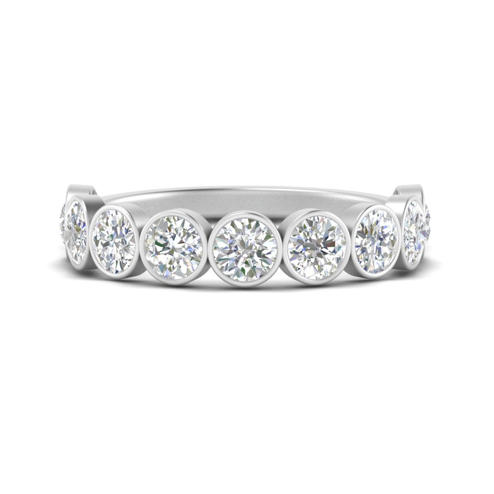 9 Stone Lab Diamond Bezel Set Anniversary Ring For Women In 14K White Gold | Cuts & Carat