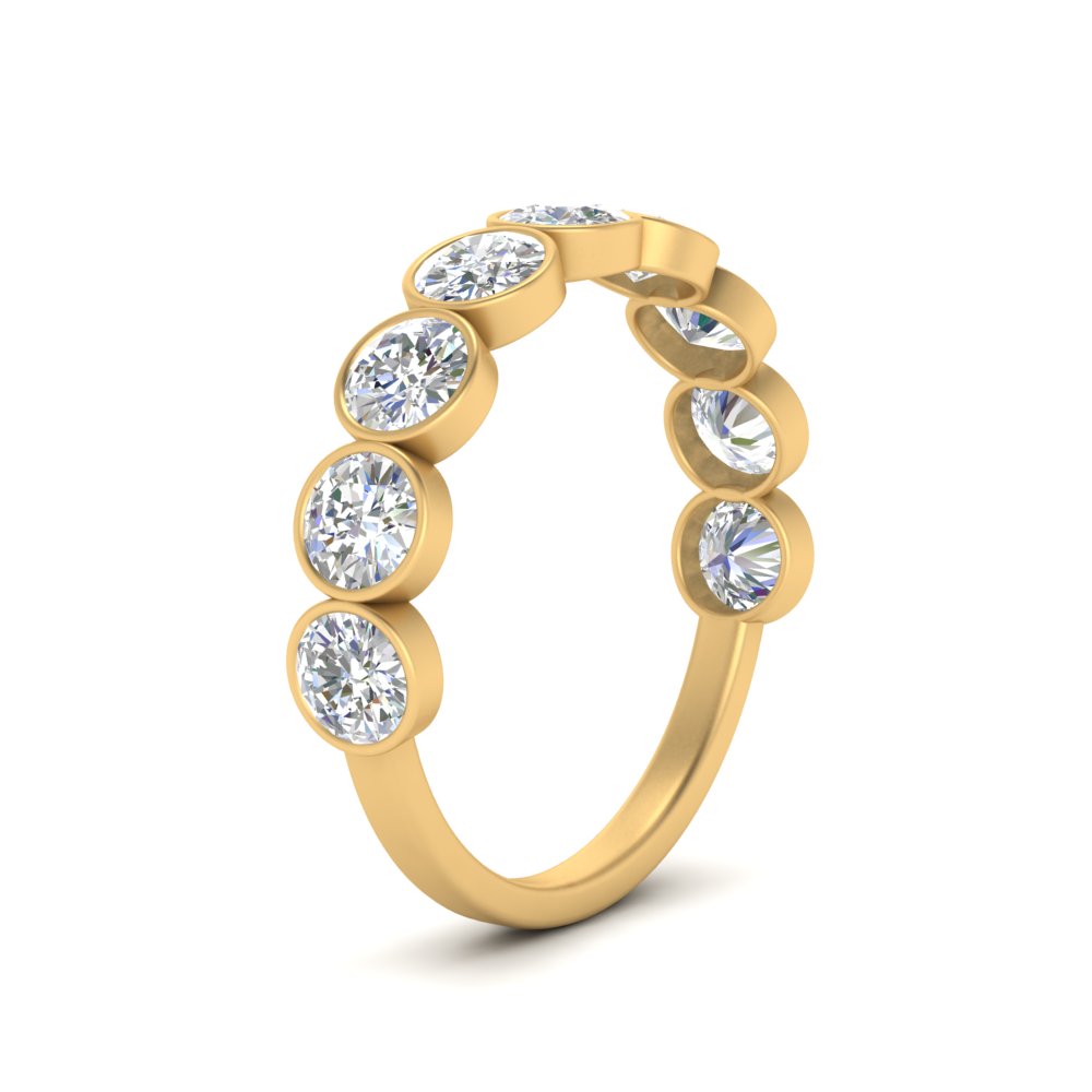 9 Stone Lab Diamond Bezel Set Anniversary Ring For Women In 14K Yellow Gold | Cuts & Carat