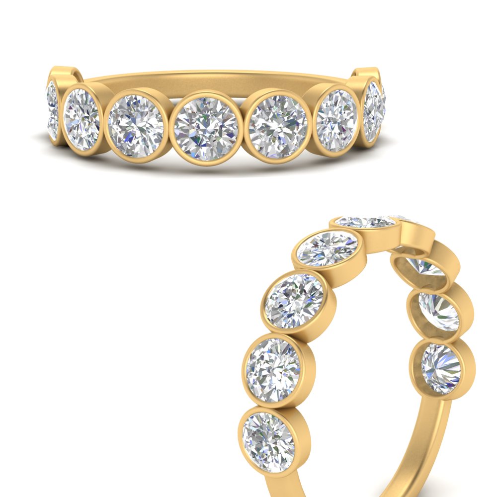 9 Stone Lab Diamond Bezel Set Anniversary Ring For Women In 14K Yellow Gold | Cuts & Carat