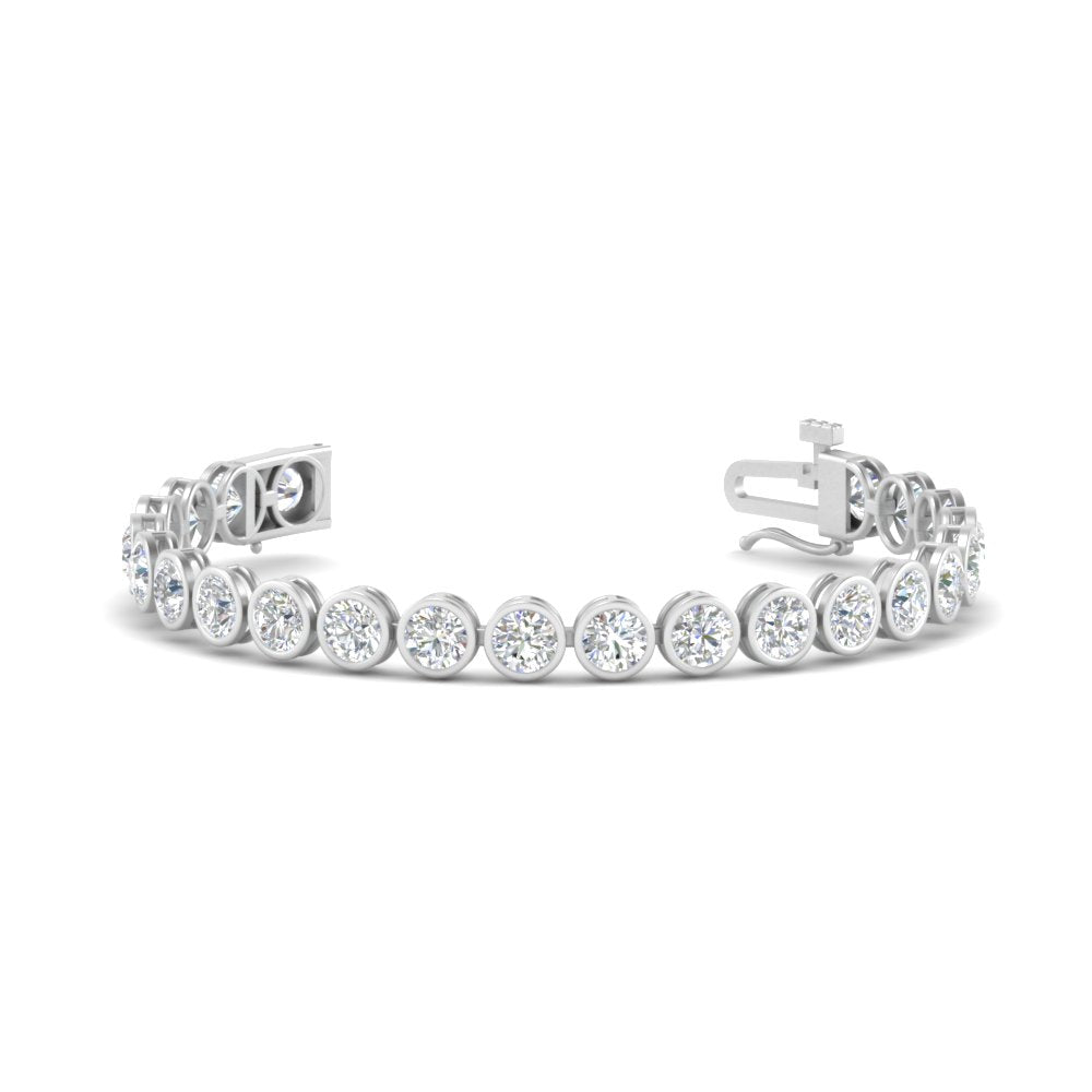 2.50 To 12 Carat Lab Diamond Bezel Set Tennis Bracelet 14K Gold