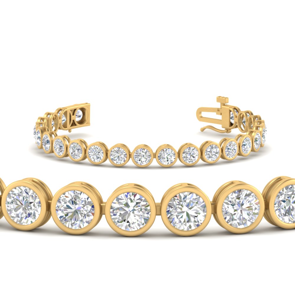 2.50 To 12 Carat Lab Diamond Bezel Set Tennis Bracelet 14K Gold