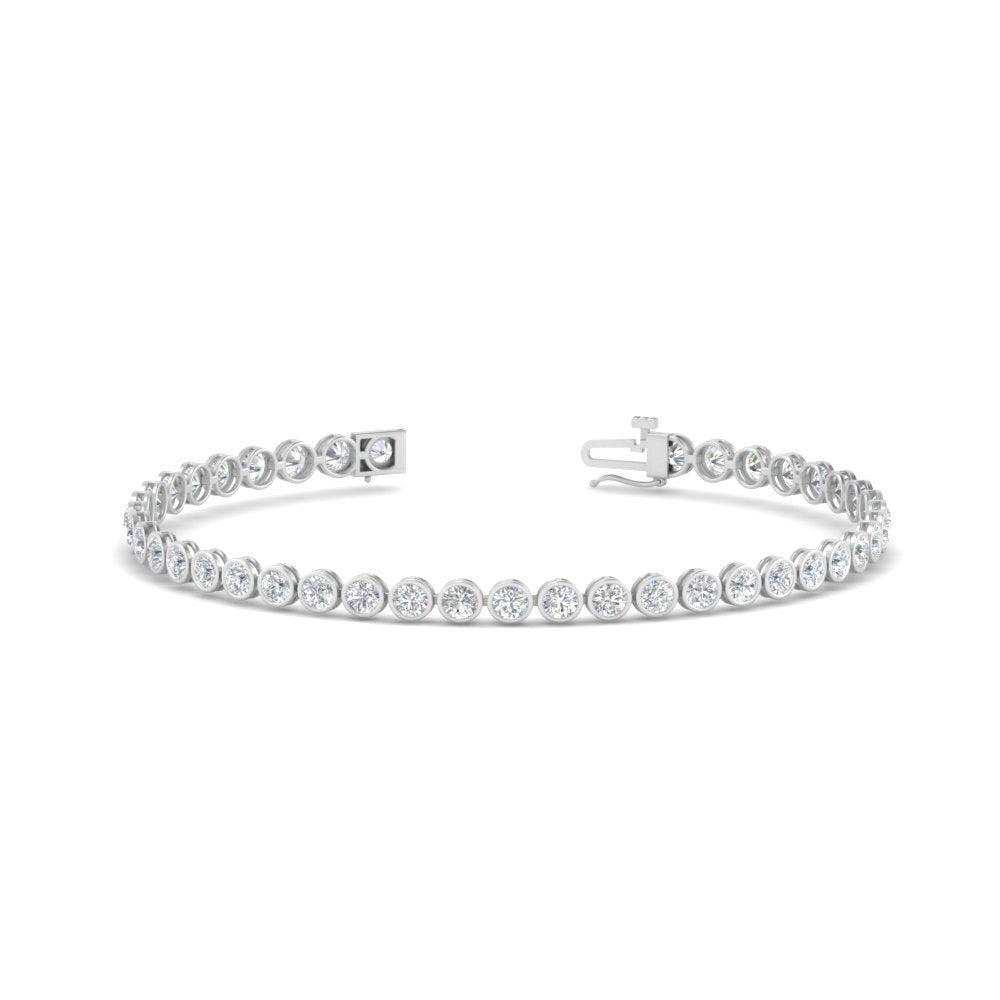 2.50 To 12 Carat Lab Diamond Bezel Set Tennis Bracelet 14K Gold