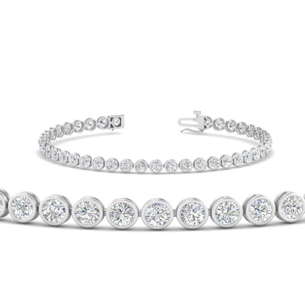 2.50 To 12 Carat Lab Diamond Bezel Set Tennis Bracelet 14K Gold