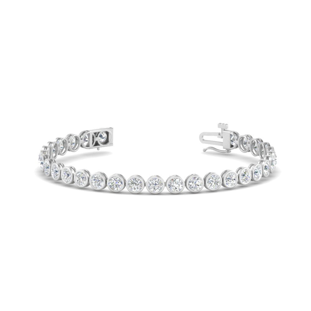 2.50 To 12 Carat Lab Diamond Bezel Set Tennis Bracelet 14K Gold