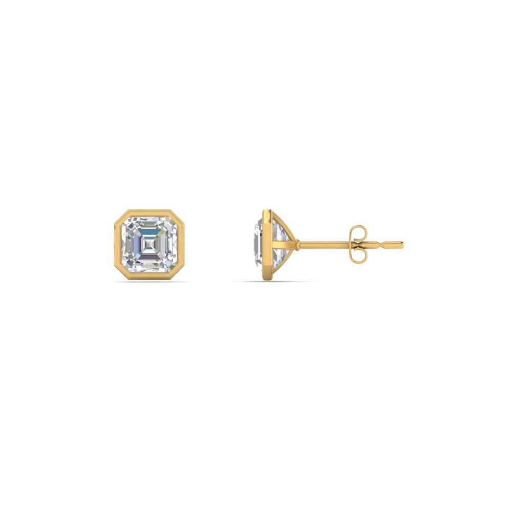 0.50 To 5 Carat Lab Diamond Asscher Stud Bezel Set Earring For Women 14K Gold