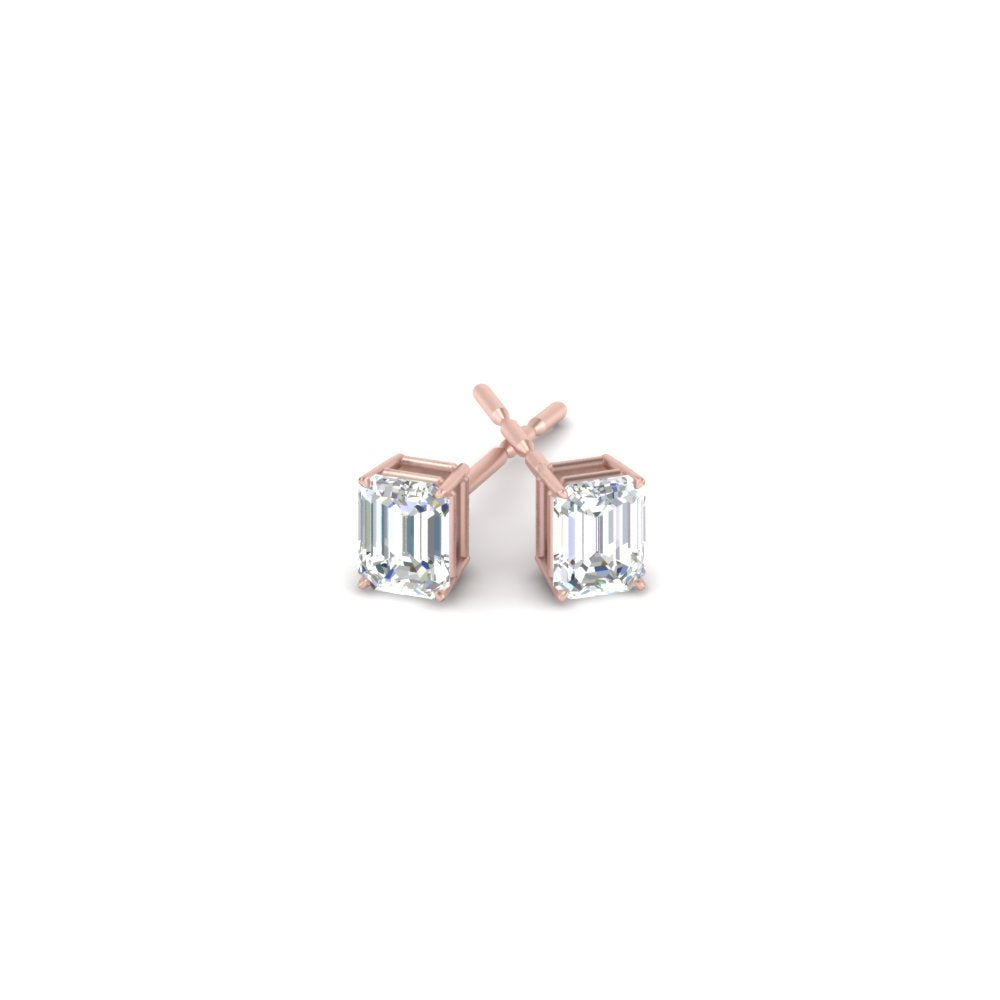 1/2 To 5 Ctw Emerald Cut Basket Lab Diamond Stud Earring 14K Gold