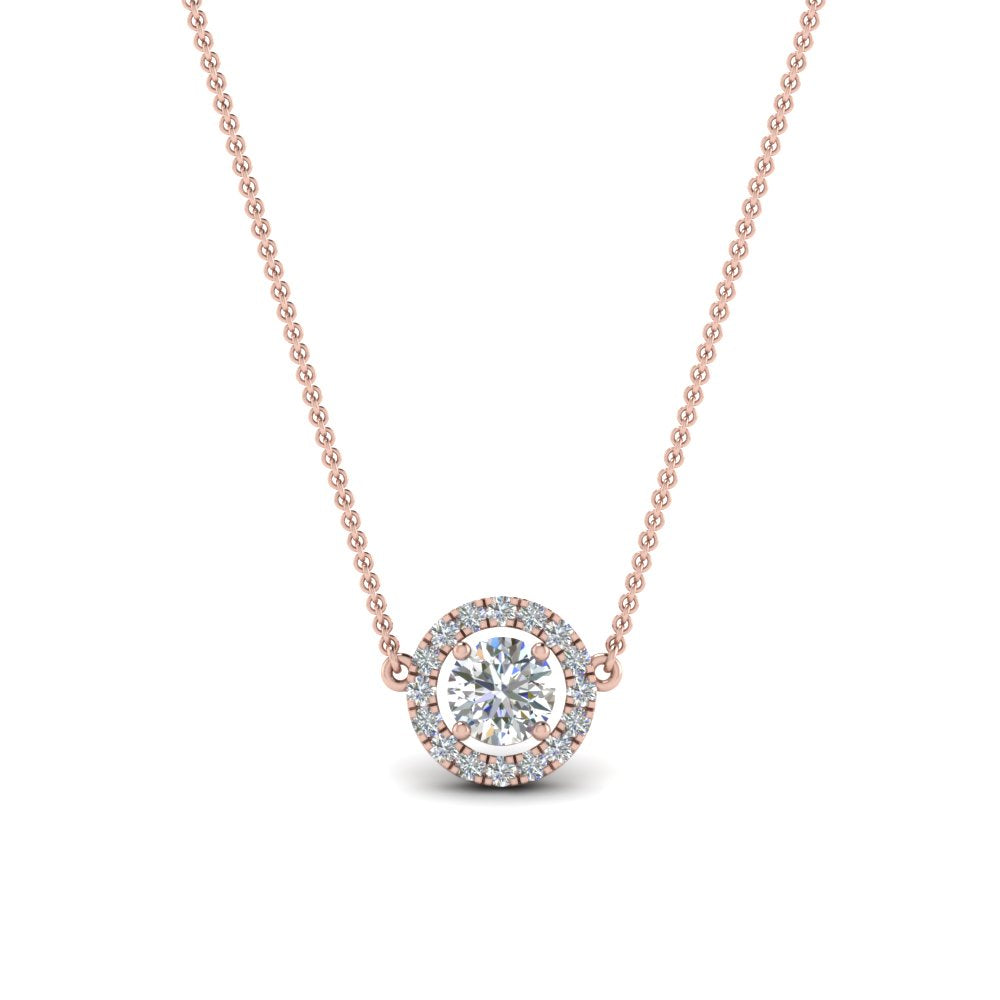 0.50 Ctw Lab Diamond Halo Pendant Necklace For Women 14K Gold