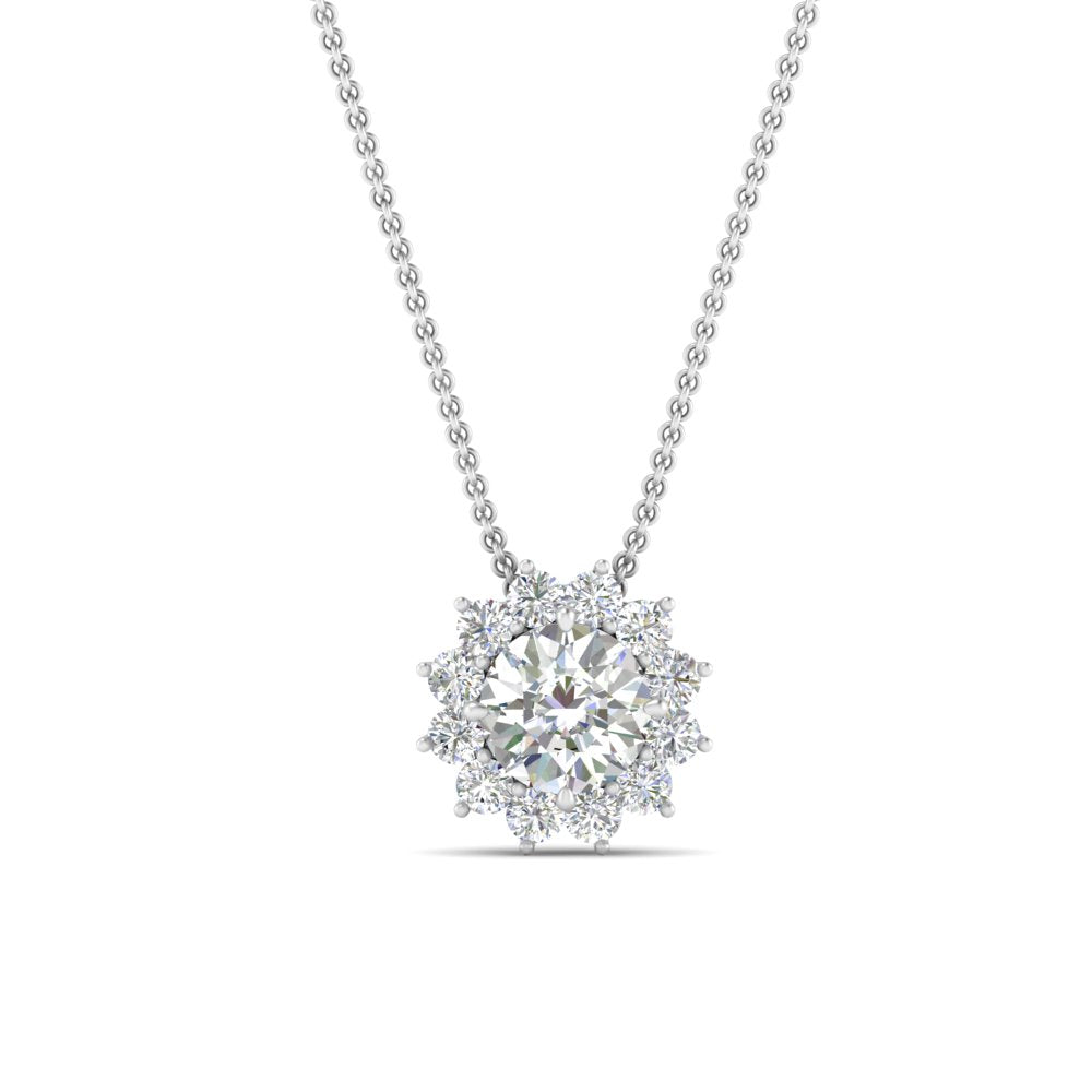 0.75 Carat Lab Diamond Solitaire Halo Pendant 14K Gold