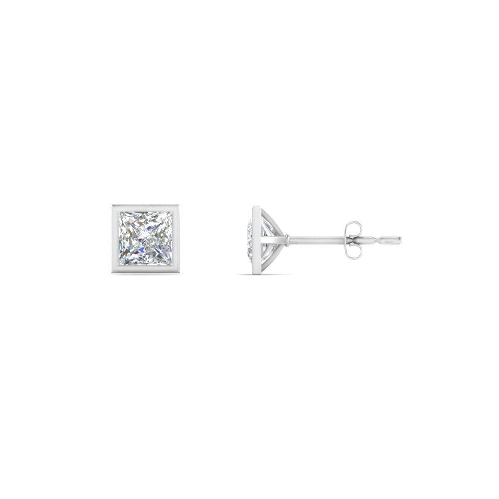 0.50 To 5 Carat Lab Diamond Square Stud Bezel Set Earring For Women 14K Gold