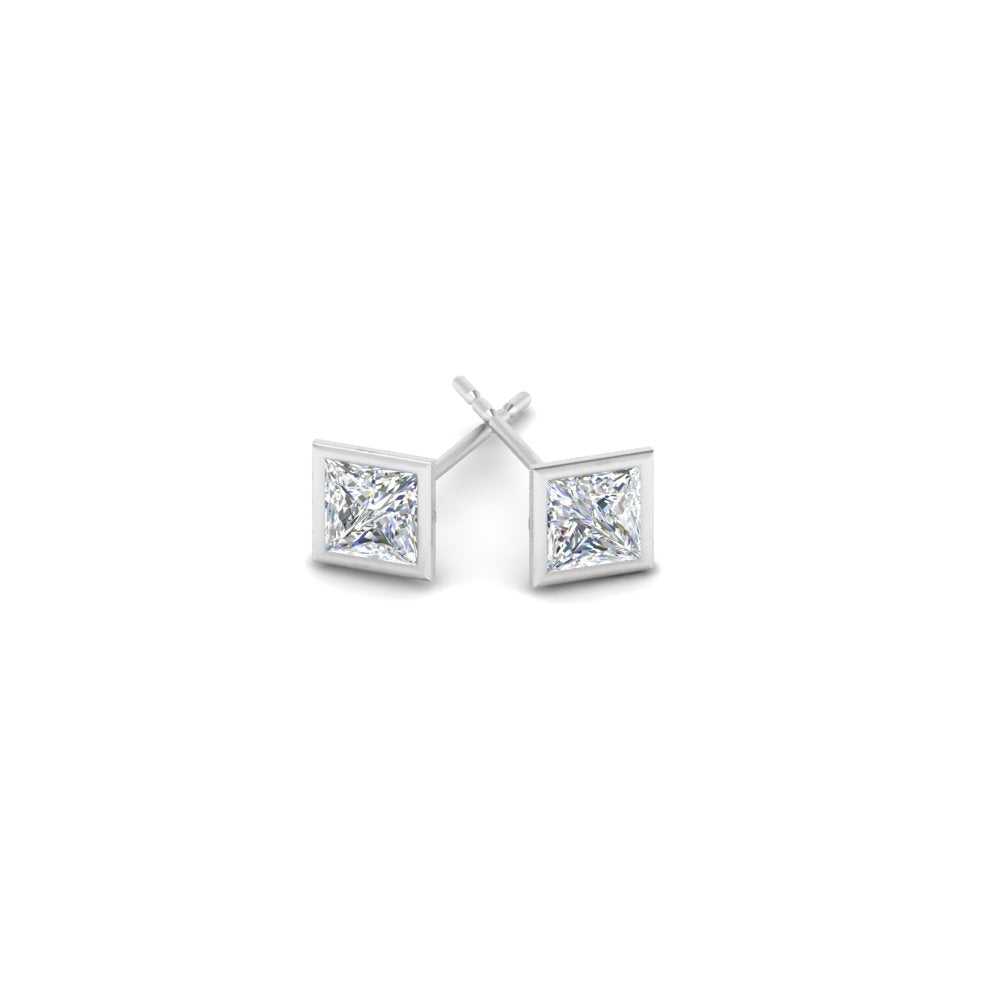 0.50 To 5 Carat Lab Diamond Square Stud Bezel Set Earring For Women 14K Gold