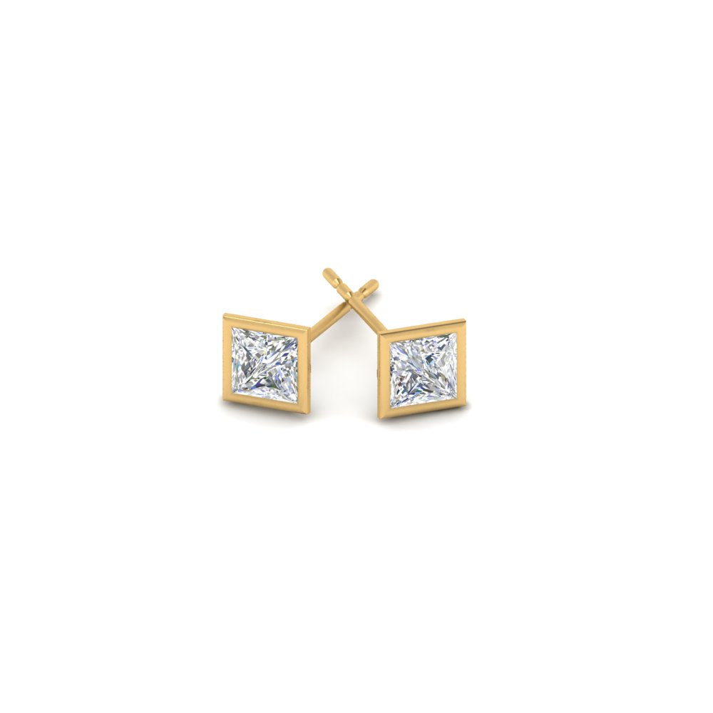 0.50 To 5 Carat Lab Diamond Square Stud Bezel Set Earring For Women 14K Gold