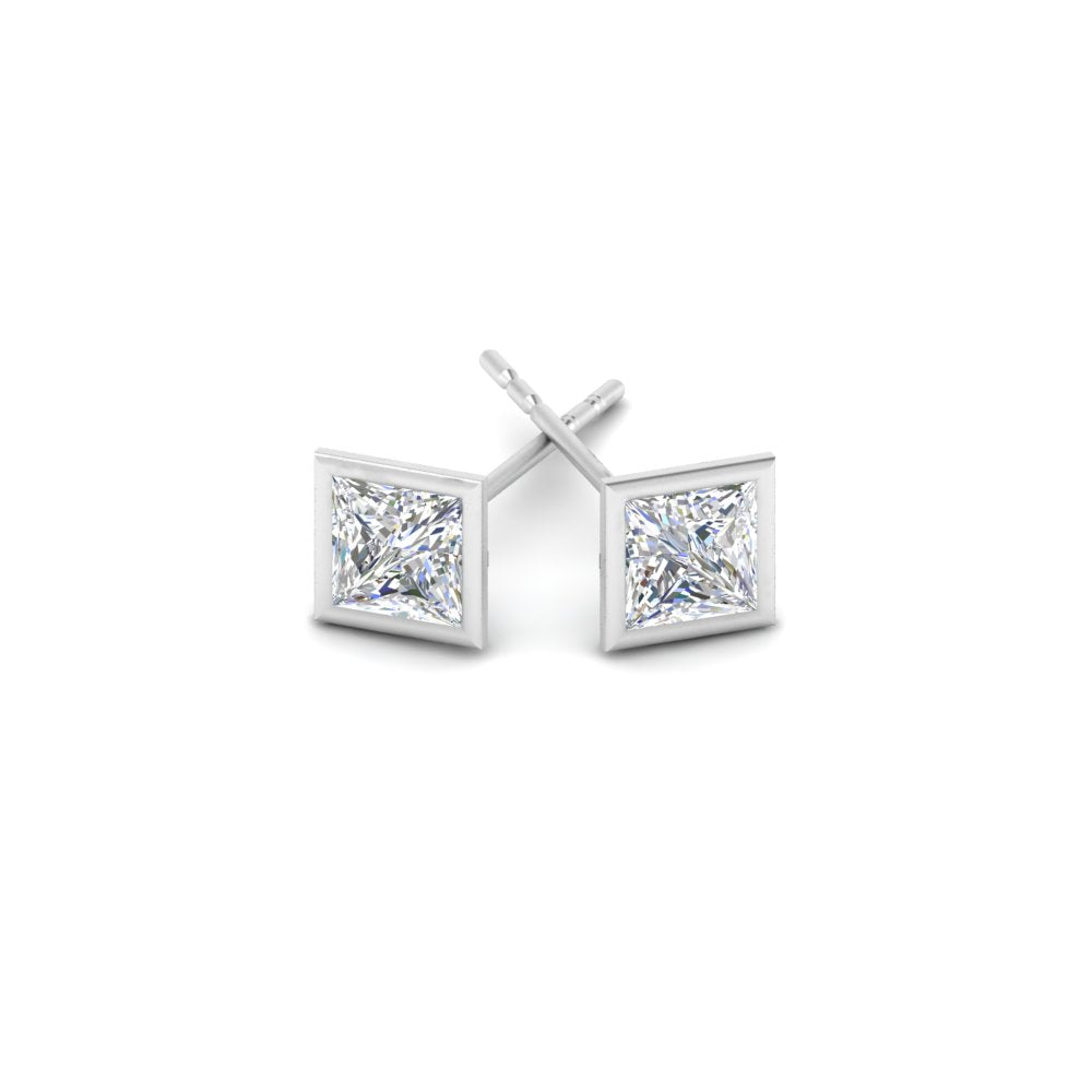 0.50 To 5 Carat Lab Diamond Square Stud Bezel Set Earring For Women 14K Gold