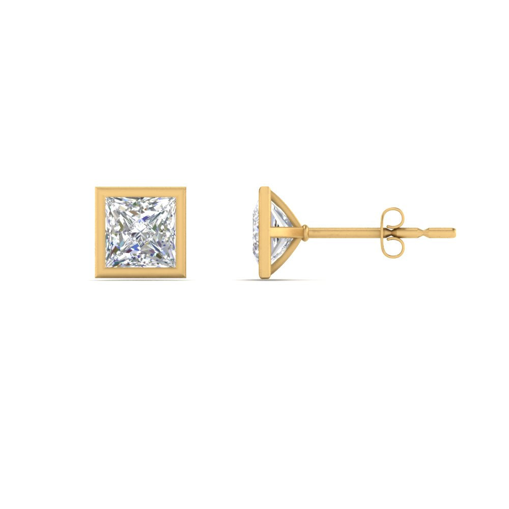 0.50 To 5 Carat Lab Diamond Square Stud Bezel Set Earring For Women 14K Gold