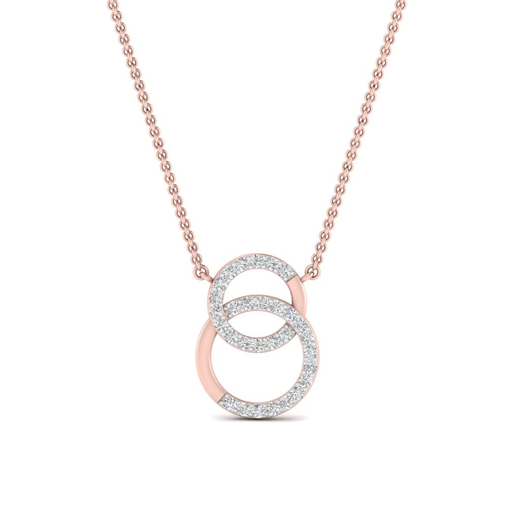 0.15 Ctw Lab Double Diamond Circle Pendant Necklace For Women 14K Gold