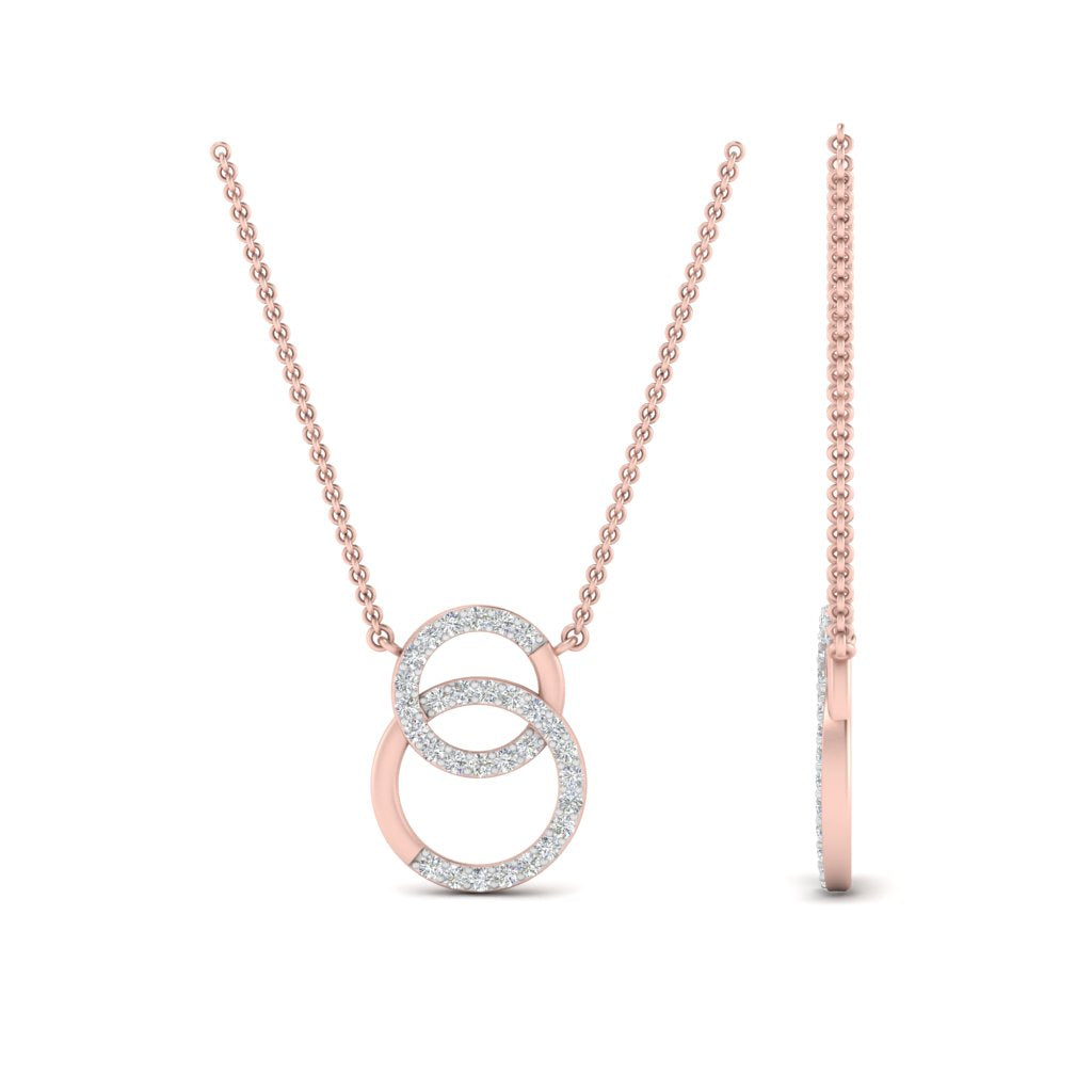 Circle Double Lab Diamond Pendant Necklace For Women 14K Gold