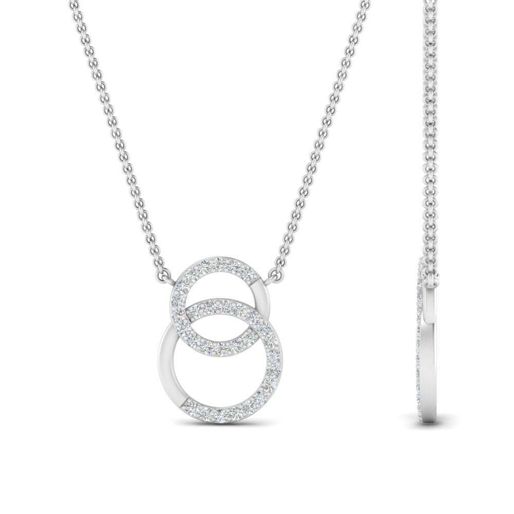 Circle Double Lab Diamond Pendant Necklace For Women 14K Gold