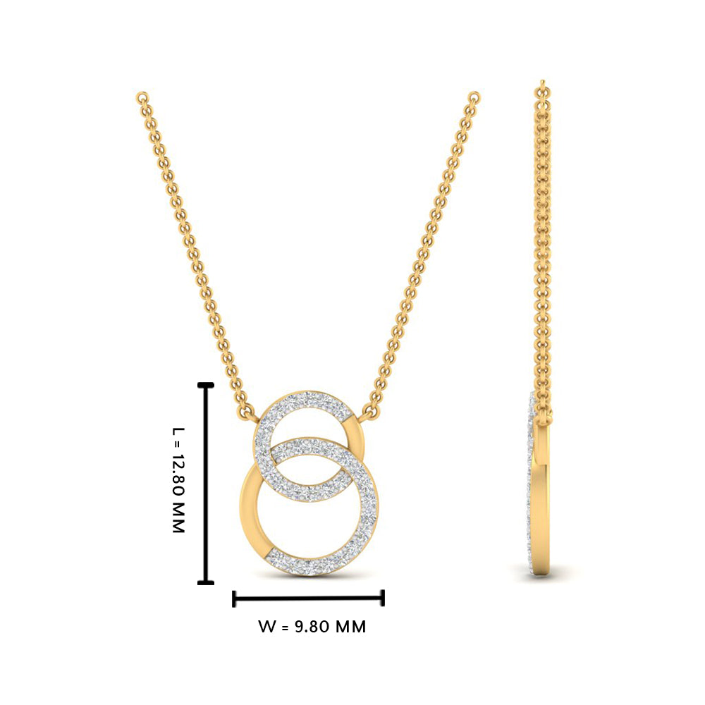 Circle Double Lab Diamond Pendant Necklace For Women 14K Gold