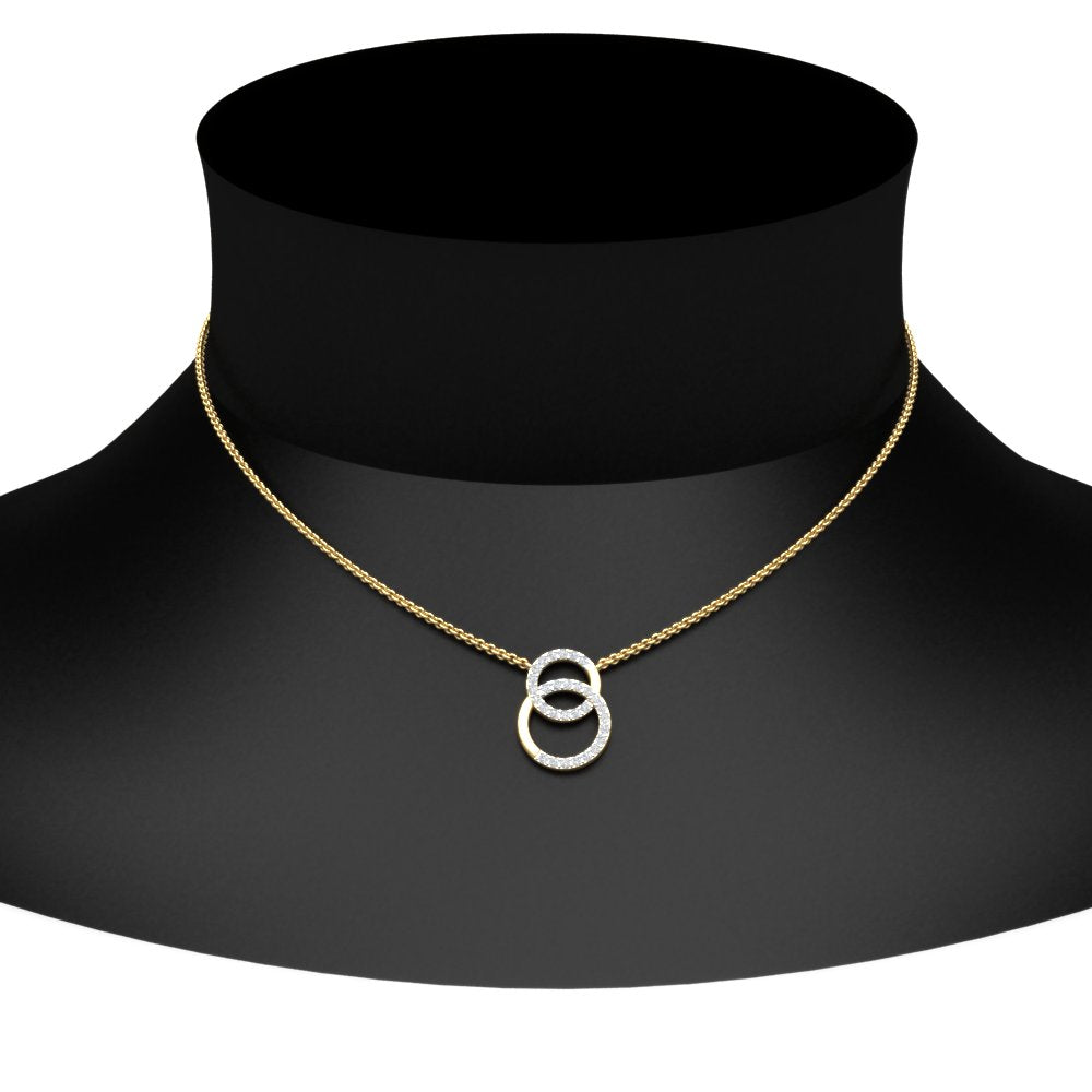 Circle Double Lab Diamond Pendant Necklace For Women 14K Gold