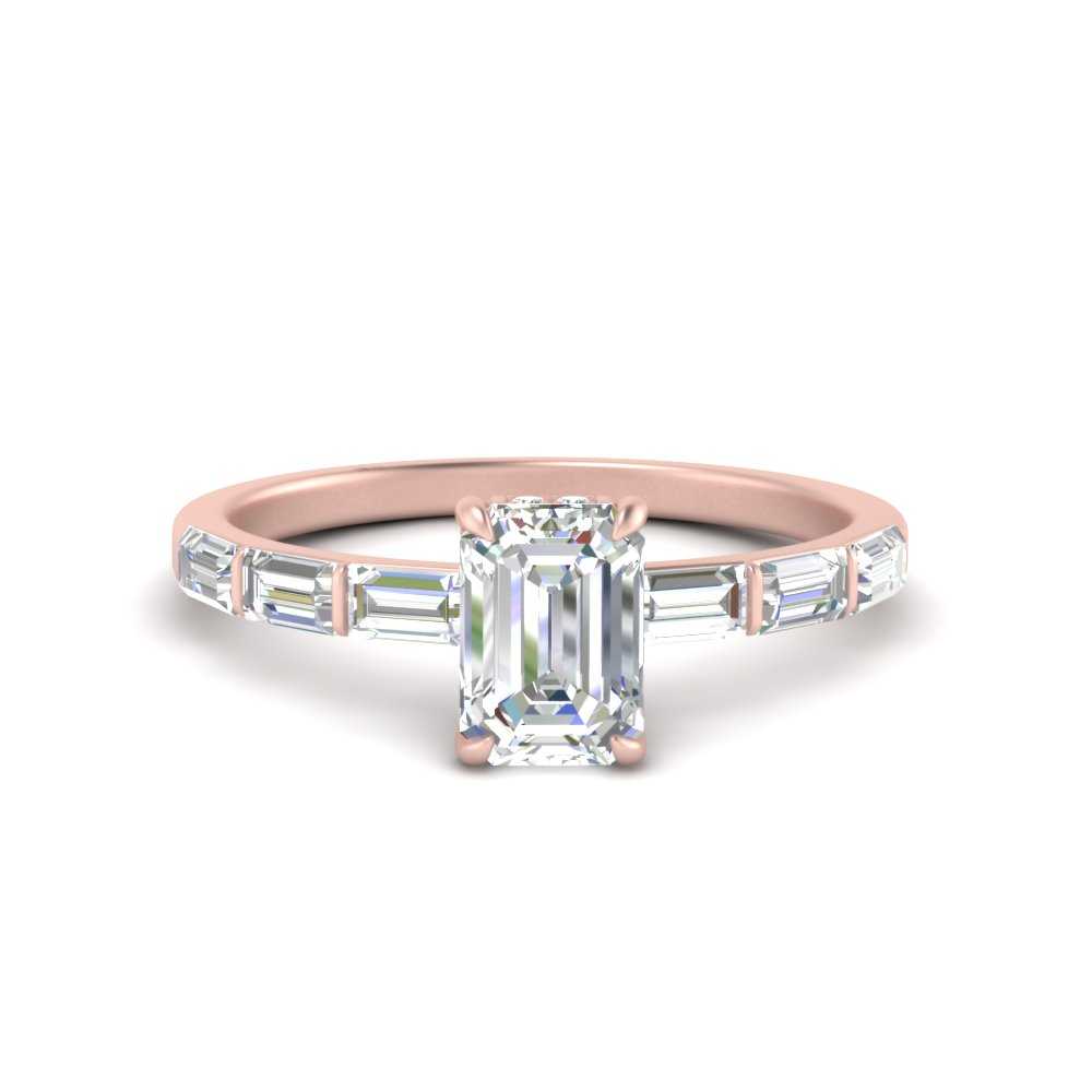 Lab Grown Emerald Cut Diamond Halo Engagement Rings 14K Rose Gold