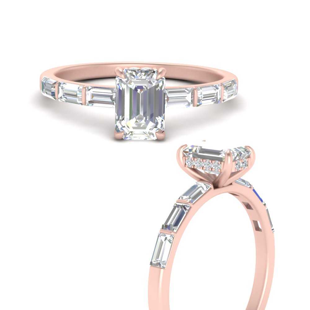 Lab Grown Emerald Cut Diamond Halo Engagement Rings 14K Rose Gold