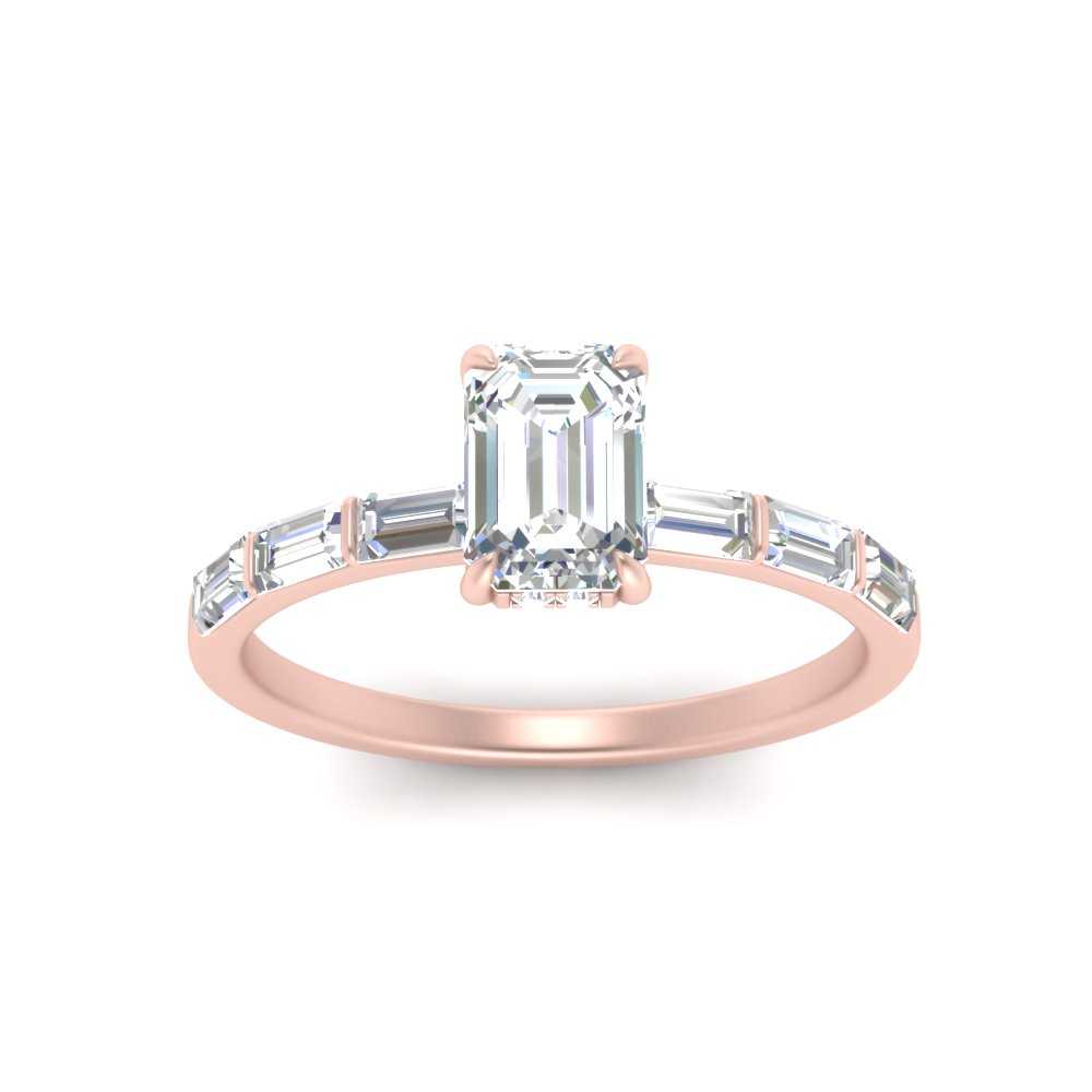 Lab Grown Emerald Cut Diamond Halo Engagement Rings 14K Rose Gold