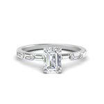 Load image into Gallery viewer, Lab Grown Emerald Cut Diamond Halo Engagement Rings 14K White Gold
