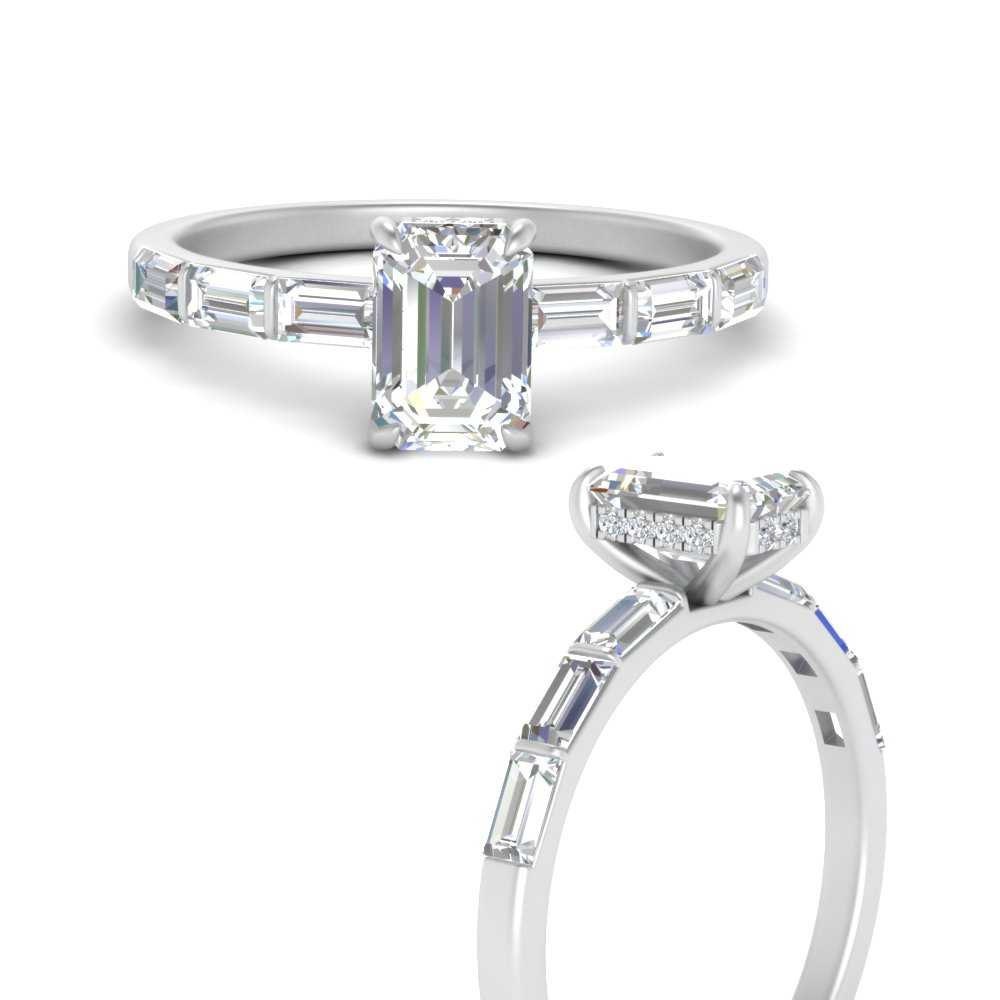 Lab Grown Emerald Cut Diamond Halo Engagement Rings 14K White Gold